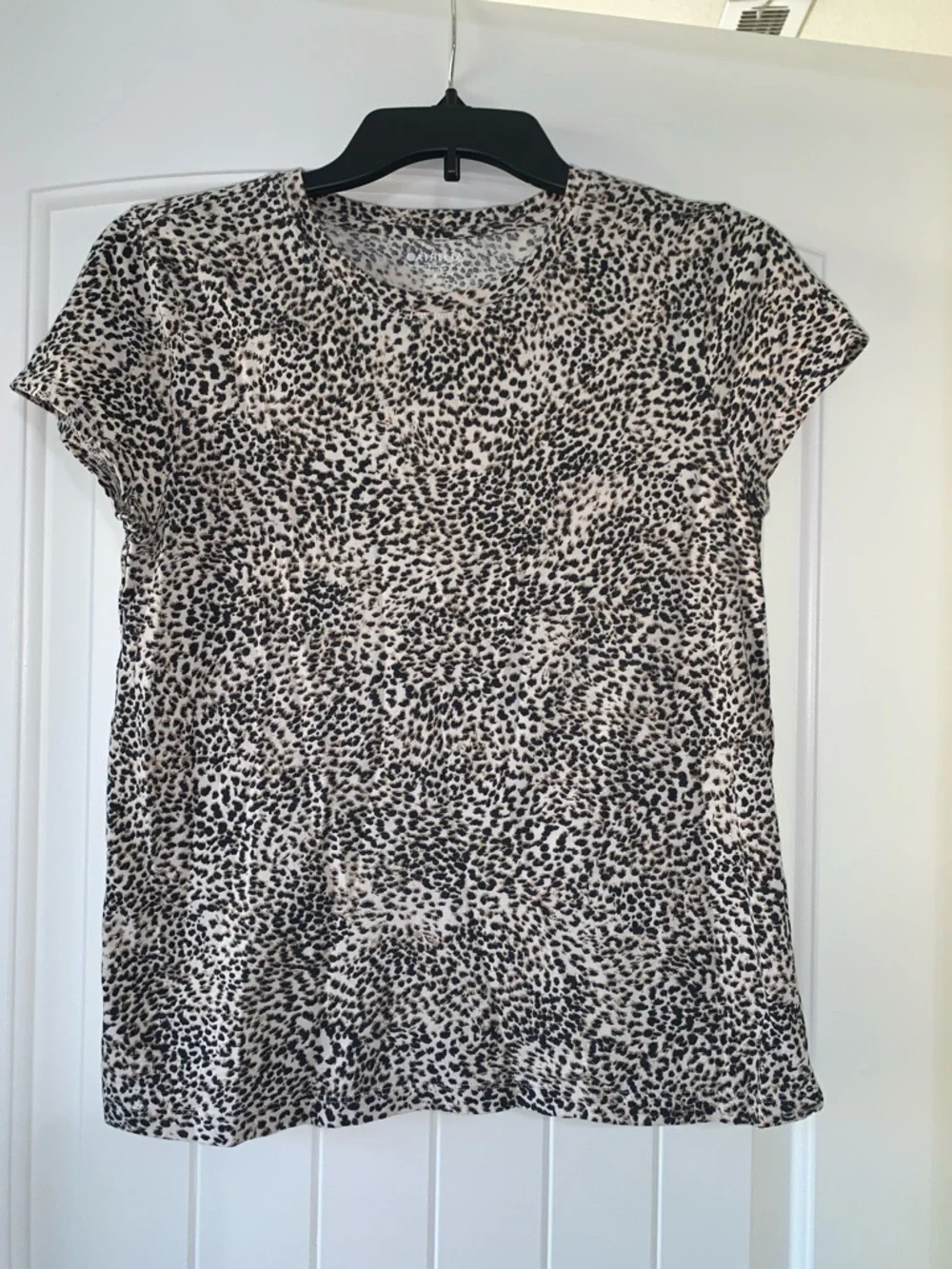 Athleta Women's Short Sleeve Cream and Black Cotton Leopard Print Top Small - Picture 1 of 9